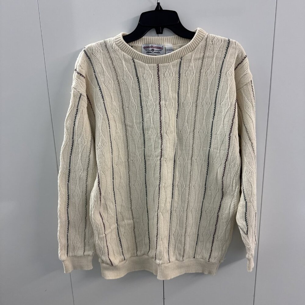 Vintage 90s Boca Classics Knit Sweater Grandpa Cosby Style Cotton Cream USA Made